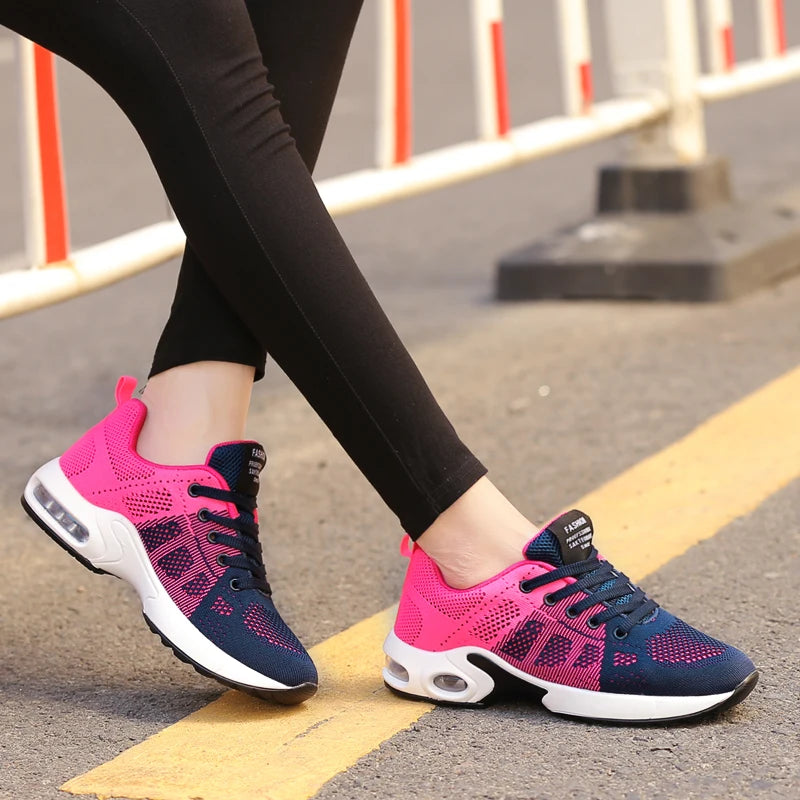 Fashion Women Lightweight Sneakers Breathable Mesh Comfort Running Shoes Air Cushion Training Shoes Casual Sports Shoes