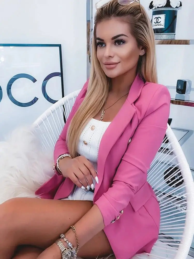 Outerwear Stylish Suit Top Cardigan Chic Office Lady Double Breasted Blazer Vintage Coat Women Solid Suit Top for Meeting Tops
