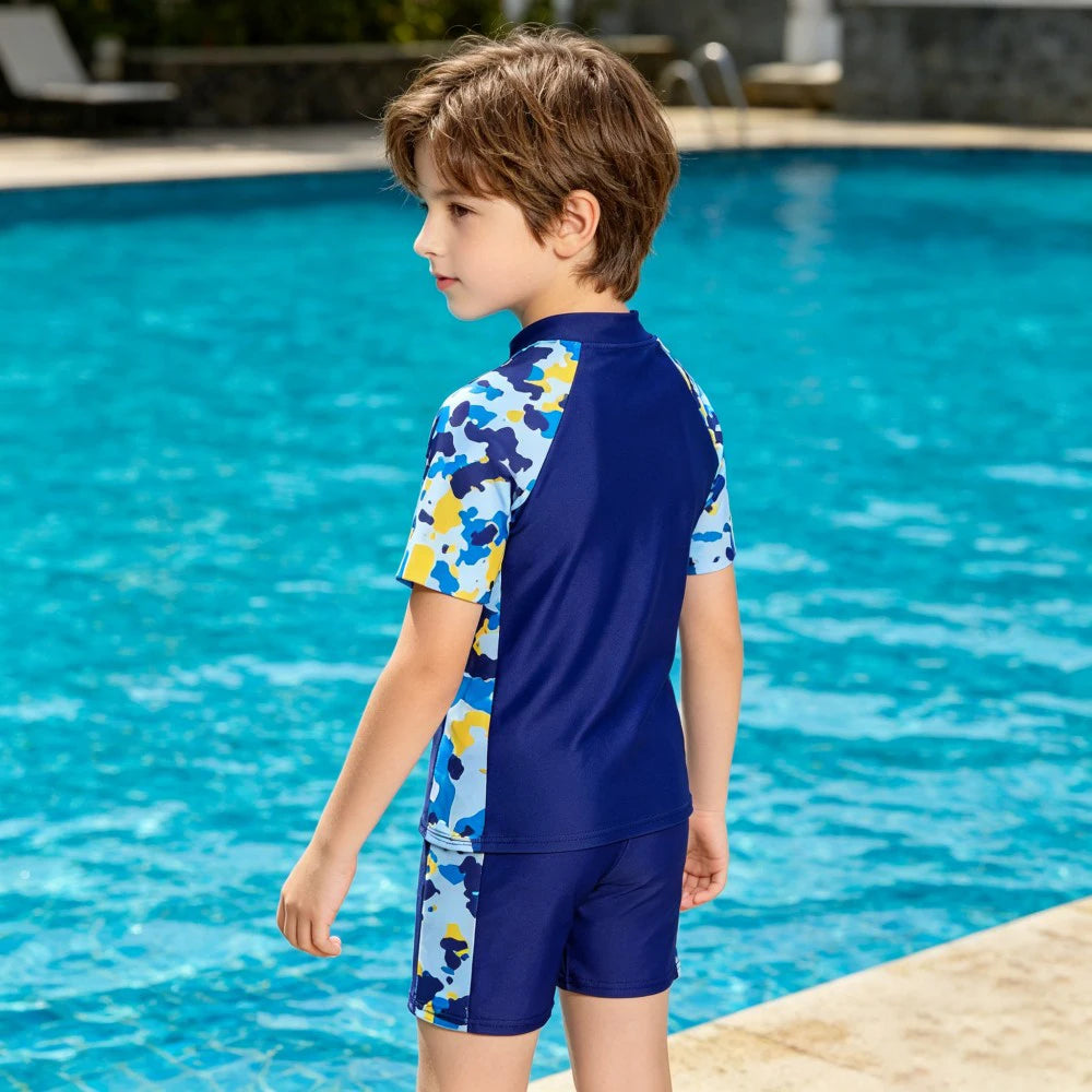 Boys Rash Guard Swimwear Kids Summer Short Sleeve 2PCS Swimming Suits Girls Beach Swim Costume Children Pool Bathing Suit