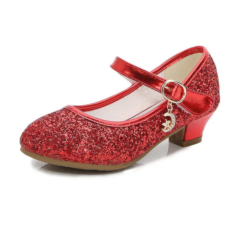 ULKNN Kids High Heel Shoes Girls Leather Shoes Flower Casual Pink Glitter Children 2026 Girls Shoes Butterfly Knot size 26-38