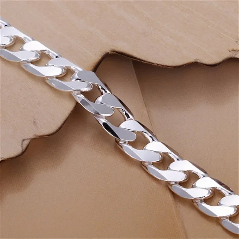 Men 6MM Flat Silver 925 Women Bracelets Wedding High Quality Fashion Jewelry Christmas Gifts Cute