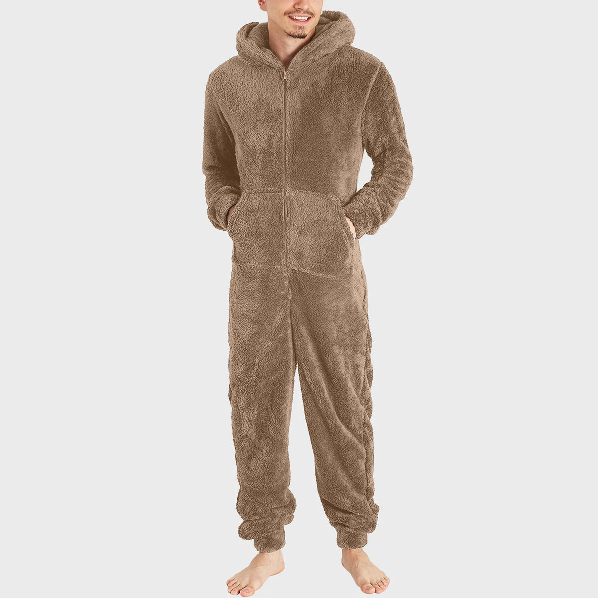 Winter Warm Men Plush Pajamas Big Size Coral Fleece Jumpsuit Hoodies Bodysuit Fleece Pajamas Daily Hooded Flannel Homewear