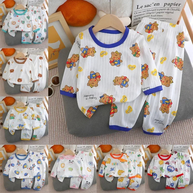 Baby Pajamas Summer Children's Long-sleeved Trousers Home Clothes Suits Cotton Underwear Thin Pajamas Air-conditioning Clothes