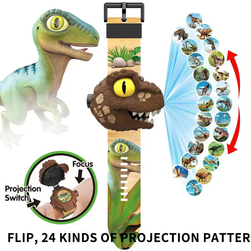 Children Watches Dinosaur 24 Projection Patterns Toys for Boy T-rex Projection Cartoon Watch Clock Kids Christmas Gift