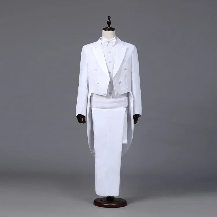 Men's Tailcoat Classic Modern White and Black Basic Style Mens Suit with  Singer Magician Stage Jacket Outfits