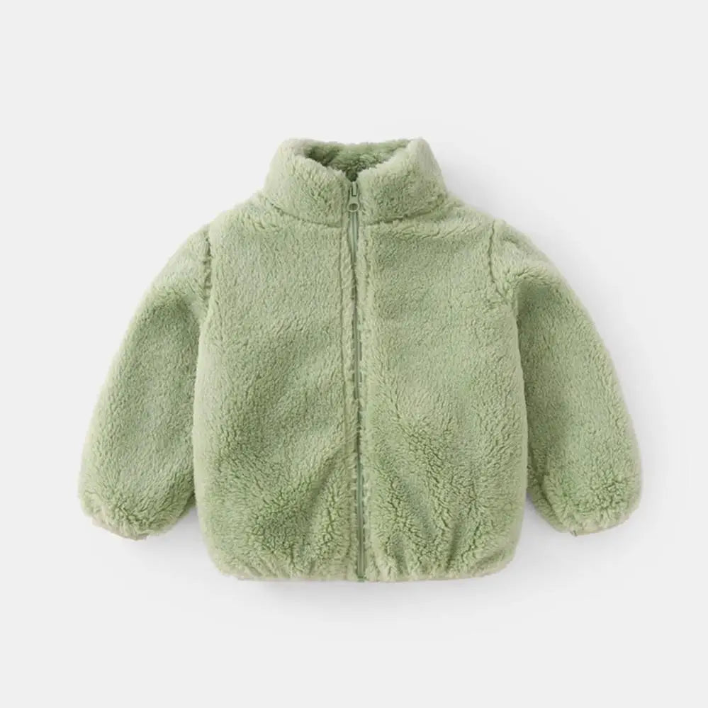Baby Boys And Girls Plush Coat Solid Color Casual Kids Long Sleeve Outerwear Fall Winter Warm Plush Jacket Children's Clothing