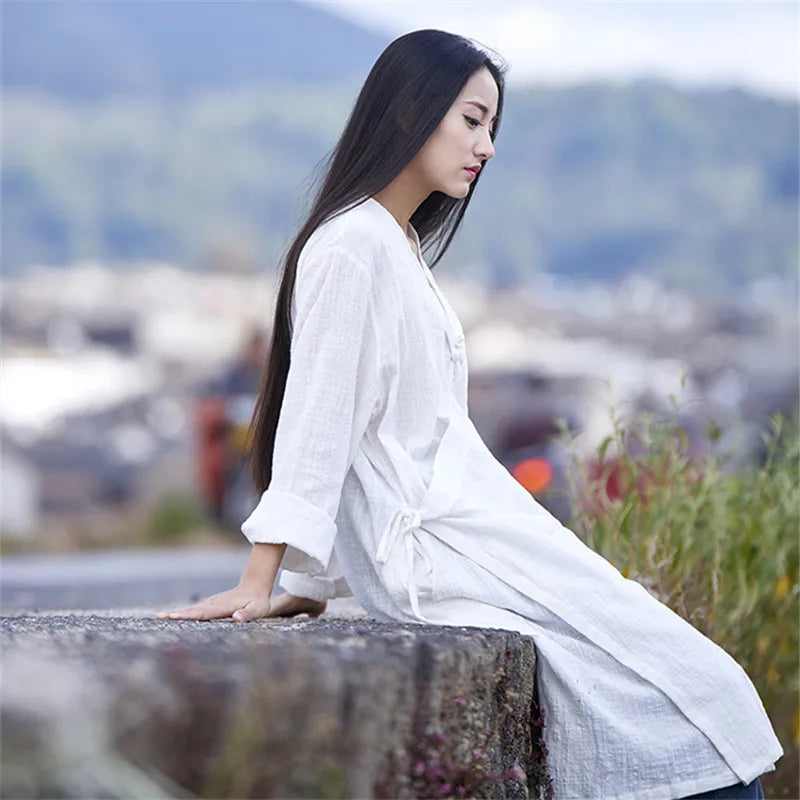 Johnature 2025 New Women's Coat Autumn Summer Cotton Linen Vintage Soft Full Sleeve Women's Lacing Plus Solid Coat