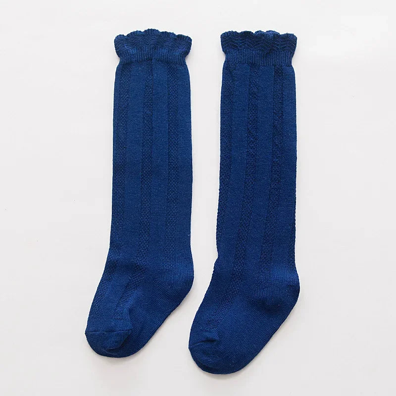 New Spring Autumn Baby Girls Cotton Knee High Socks Kids Girl Long Socks Toddler Double Needle Socks