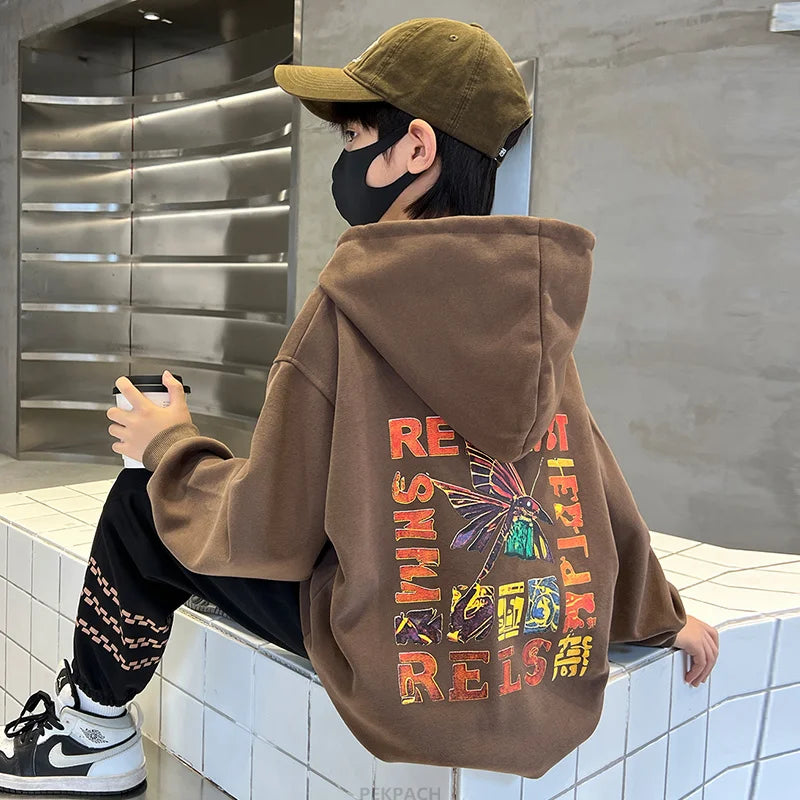Boys Hoodies Sweatshirt Young Children's Clothes Long Sleeve Kids Pullover Hooded Sweatshirts Tops for Boys 5 To 14 Years Old