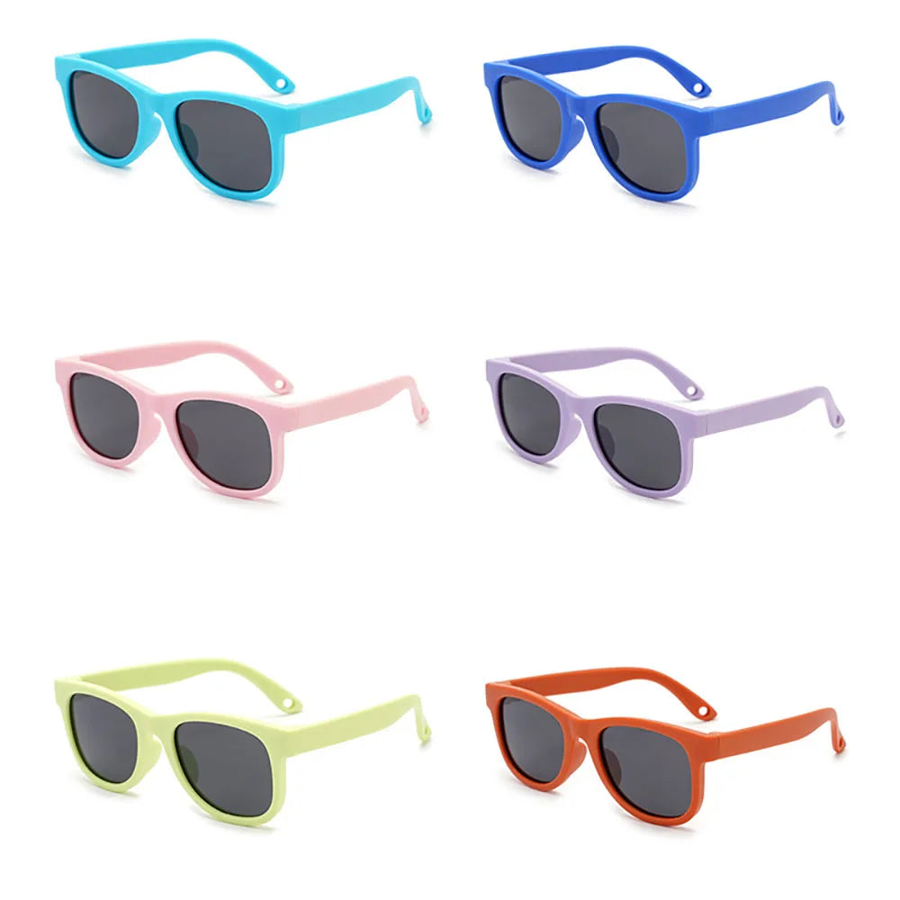 Children's Sunglasses for Boys Girls Bendable Flexible Polarized Sunglasses with Strap Square Silicone Frame Sunshade Glasses