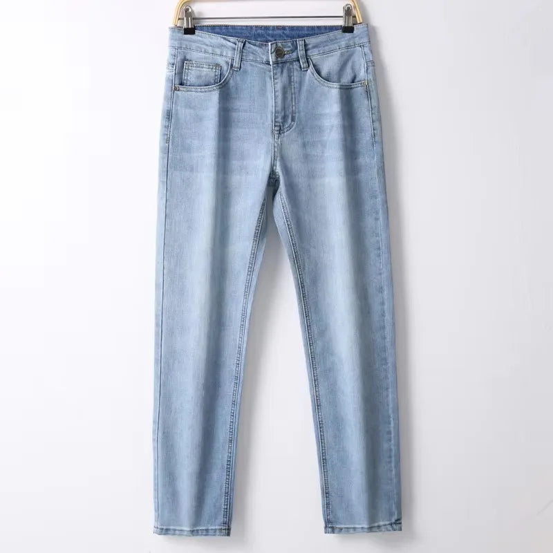2026 Brand Top Classic Style Men Spring Summer Jeans Business Casual Light Blue Stretch Cotton Denim Male Trousers