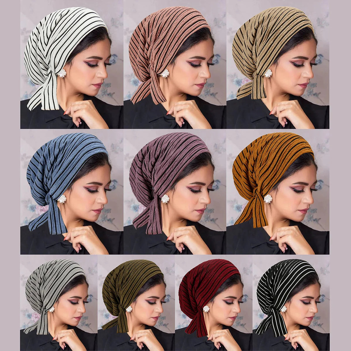 Women Hats 2026 New Fahionable Striped Long Tail Bow Headscarf Hat Chemotherapy Hat Wavy Pattern Caps for Ladies Outfits