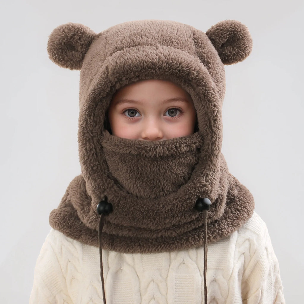 Children's Hats for 3-14 Years Old, Velvet Ear-Protecting Scarves for Boys in Autumn and Winter, One-Piece Hats