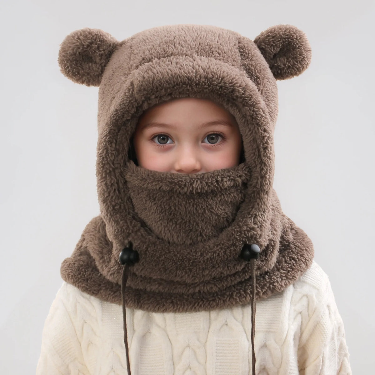 Children's Hats for 3-14 Years Old, Velvet Ear-Protecting Scarves for Boys in Autumn and Winter, One-Piece Hats