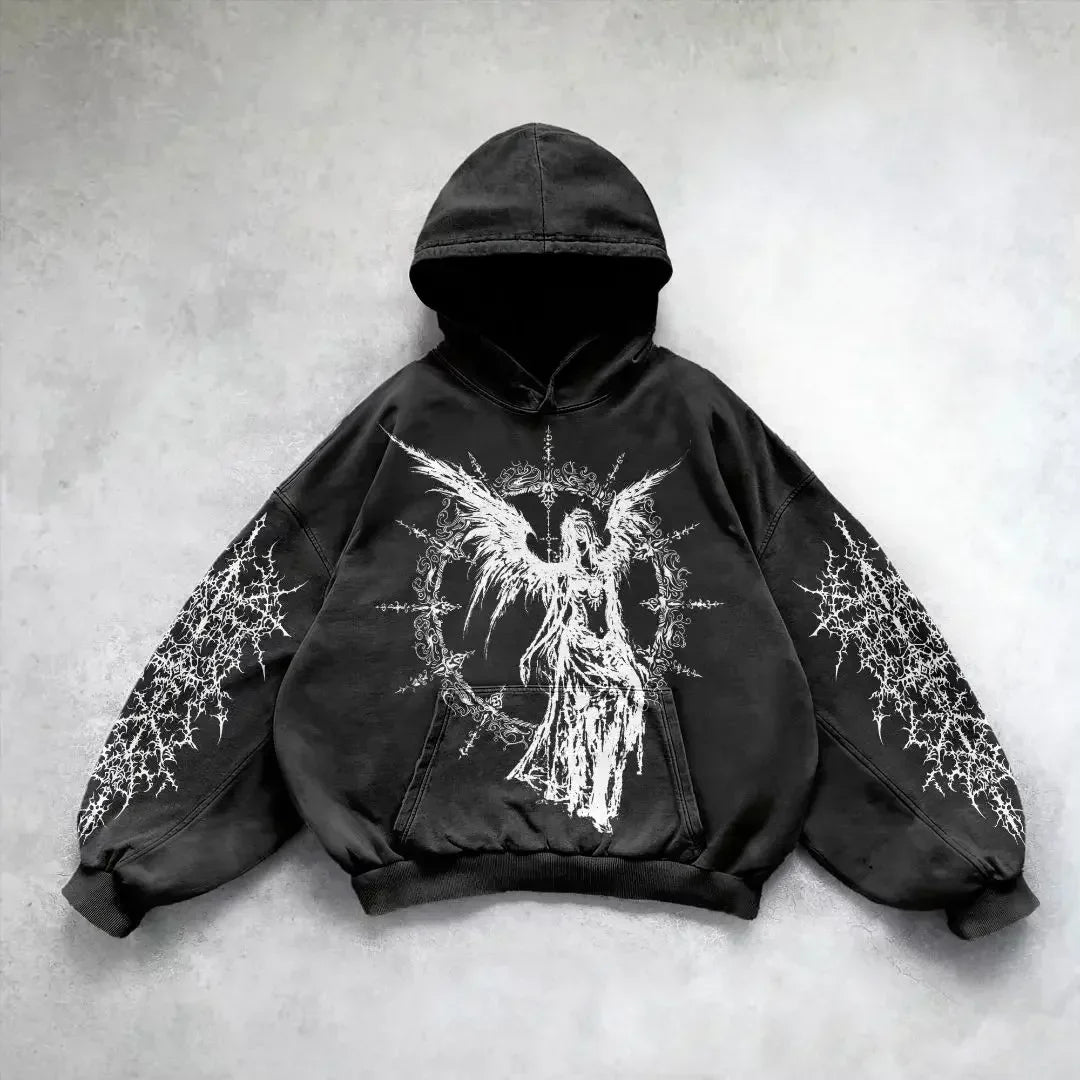 Red inferno dragon punk hoodies women oversized new tops vintage goth sweatshirt goth streetwear women gothic y2k clothes