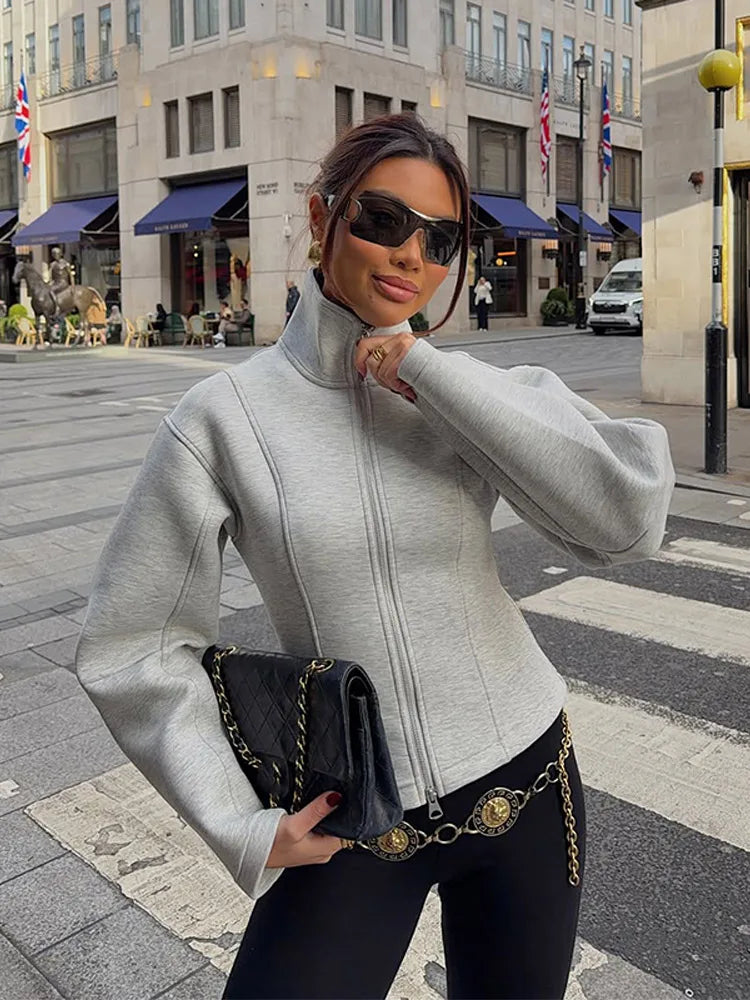 Stand Collar Waist Cinching Hoodie Coats Women Casual Long Sleeves Solid Slim Jackets Early Spring Fashion Ladies New Outerwears