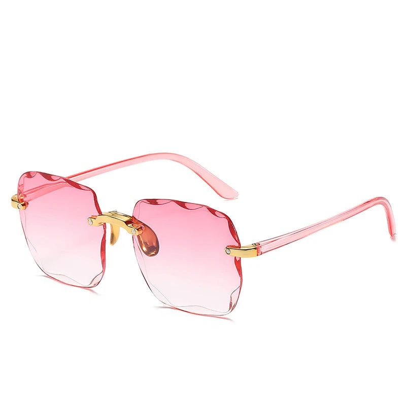 Sunglasses For Women ladies Rimless Sun glasses Diamond cutting Lens Brand Designer Ocean Shades Vintage female glasses eyewear