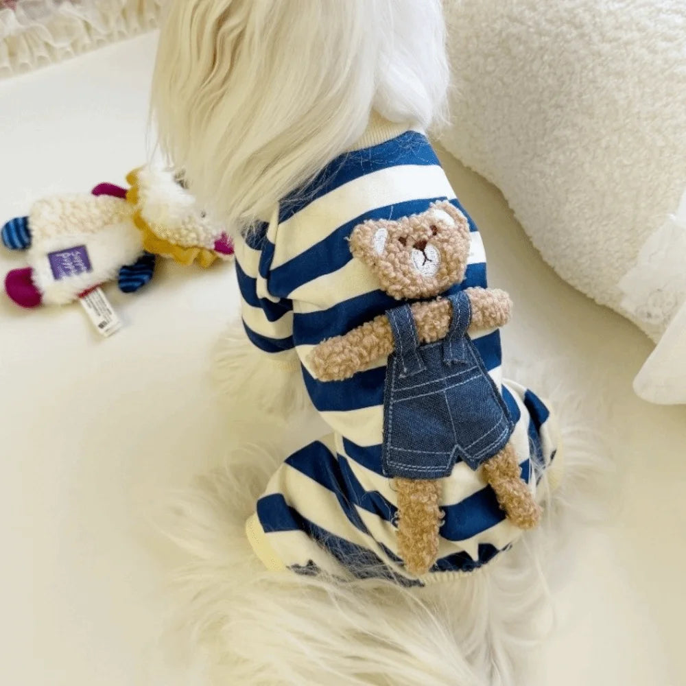 Cartoon Pattern Kawaii Pet Clothes Keep Warm Cotton Winter Puppy Clothes Animal Clothing Striped Pajamas Dog Jumpsuits Chihuahua