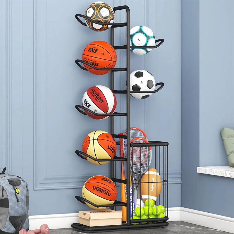 Sports Ball Storage Rack Basketball Badminton Volleyball Freestanding Sport Equipment Organizer Ball Holder For Home Indoor