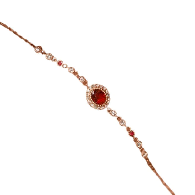 Romantic Ruby Bracelets for Women Fashion Light Luxury Diamonds Inlaid Retro High End Rose Golden Bracelet Chain Jewelry Gift