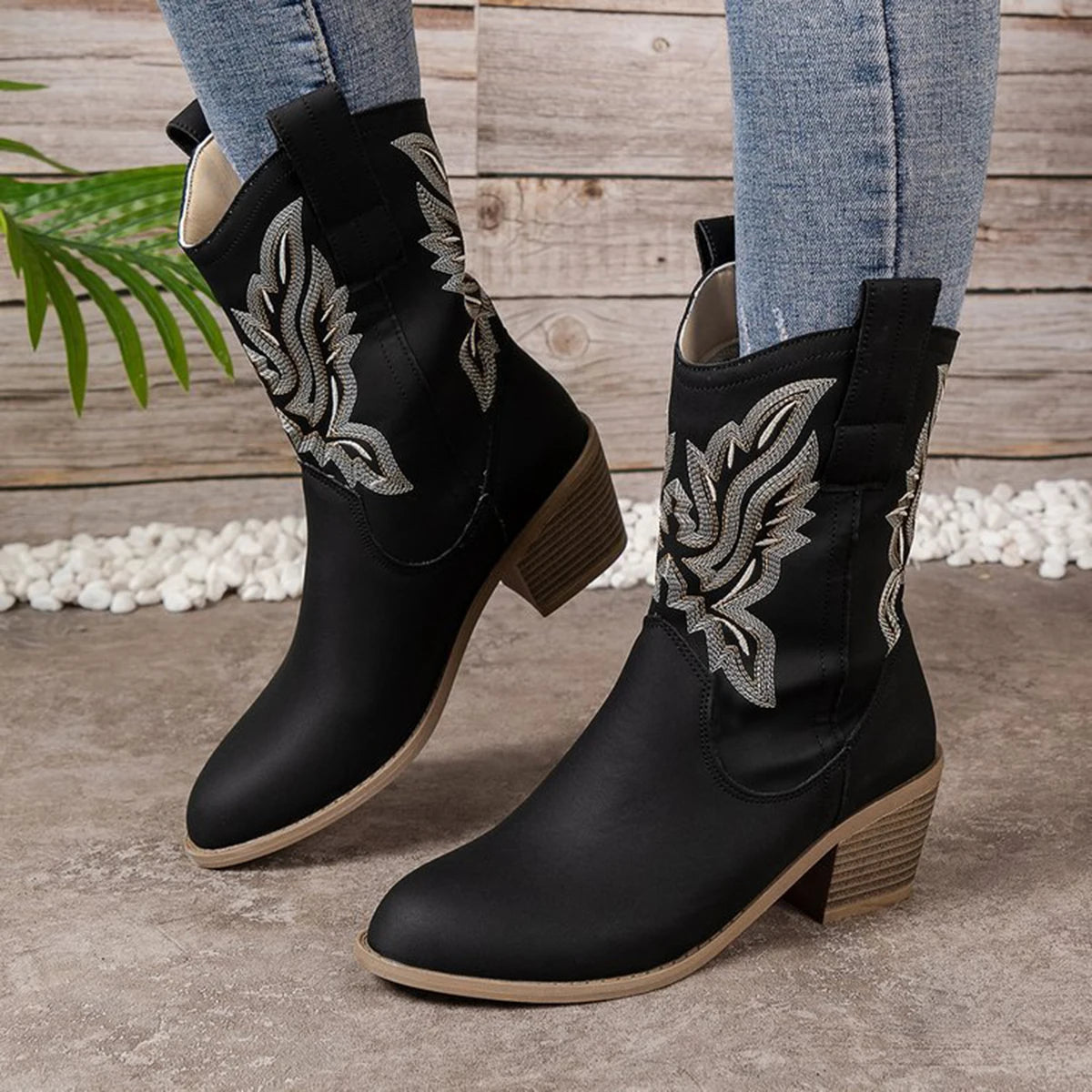 Shoes for Women New Embroidered Western Cowboy Boots Women Autumn Pointed Toe Thick Heel High Knee Boots Woman Botas De Mujer