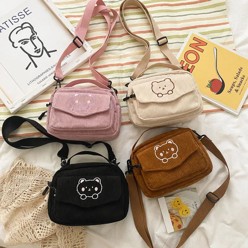 2024 New Girls Cute Bag Kids Cartoon Bear Single Shoulder Bag Children 4 Colors Embroidery Messenger Bag