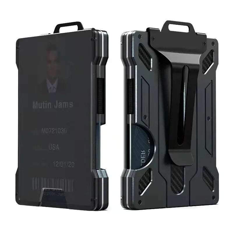 Minimalist Slim Wallet for Men  Metal Wallets with Money Clip  Clear ID Window badge Card Holder  RFID Blocking (Carbon Fiber)