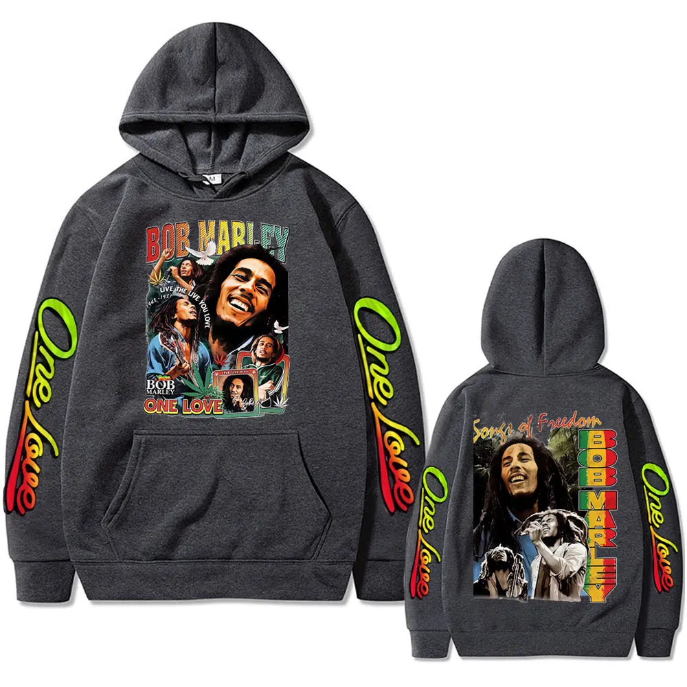 Reggae Bob Marley One Love Hoodie Men Women Casual Vintage Sweatshirt Male Gothic Punk Oversized Pullover Hoodies 90s Streetwear