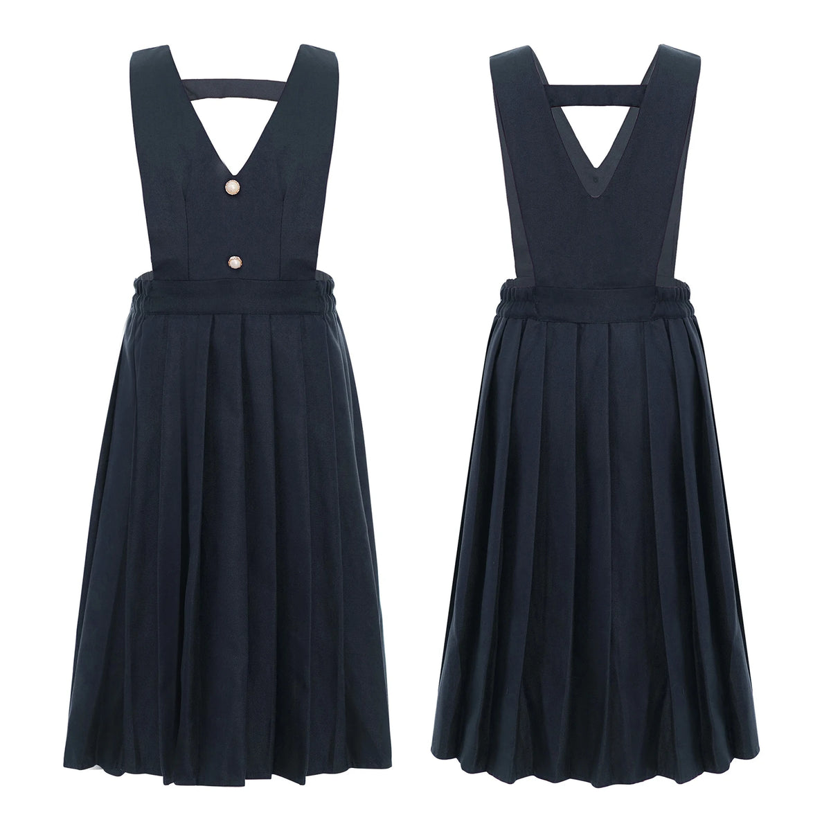 Kids Girls School Uniform V-Neck Sleeveless Pleated Overall Skirt Dress Recitation Chorus Performance Costume Birthdays Clothes