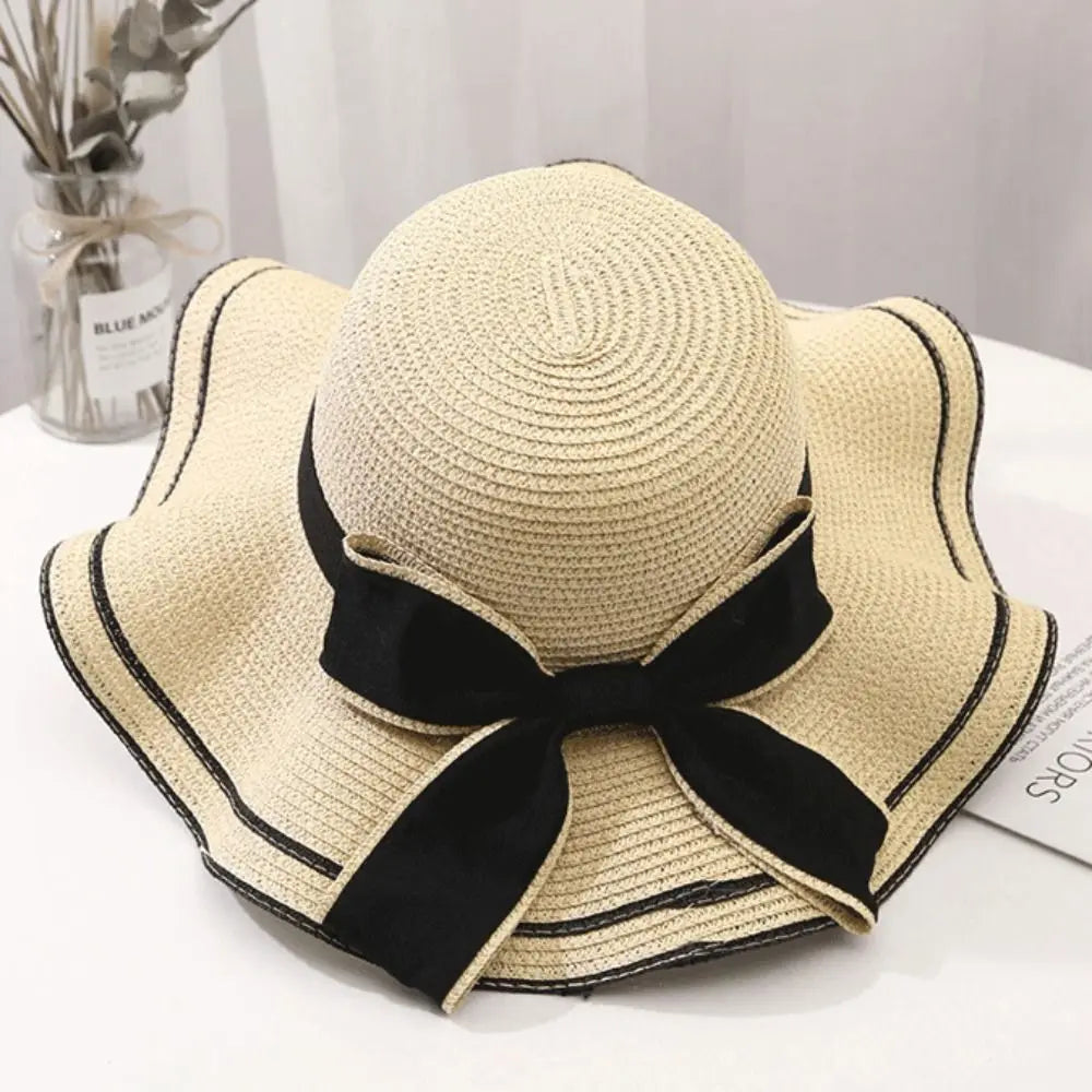 2024 Summer Hats For Women Sun Hat Beach Ladies Fashion Flat Bowknot Panama Lady Casual Sun Hats For Women Straw Hat