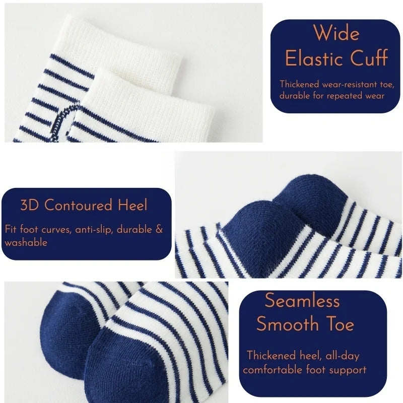 Captain Baby Socks Spring Summer Cotton Socks Kids Boys Calf-length Striped Socks Children's  Sport Socks 5 Pairs