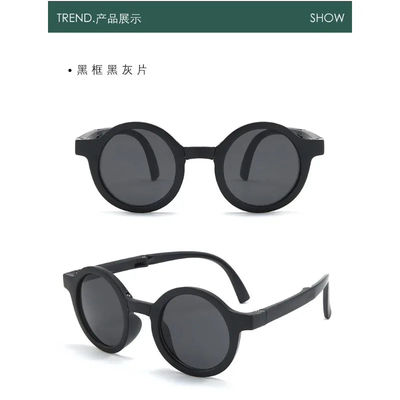 Foldable Kids Sunglasses Girls Boy Children Sun Glasses Round Street Beat Eyeglasses Cute Baby Eyewears UV400 Oculos De Sol
