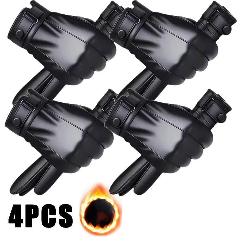 Winter Gloves for Men Genuine Leather Gloves Warm Plus Velvet Touch Screen Gloves Outdoor Cycling Driving Motorcycle PU Gloves