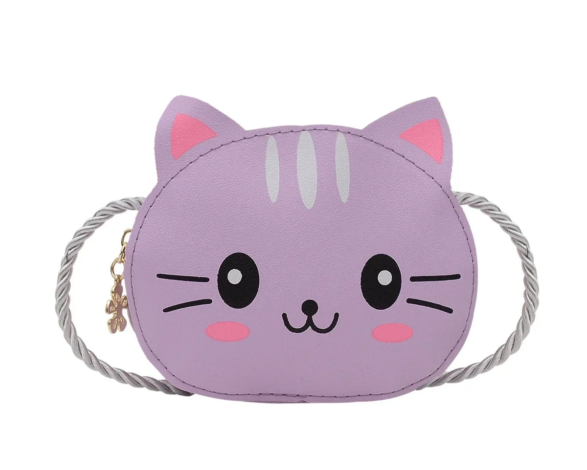 Baby Girls PU Leather Small Shoulder Crossbody Bags Cute Cat Kids Coin Purse Wallet Fashion Children's Mini Handbags