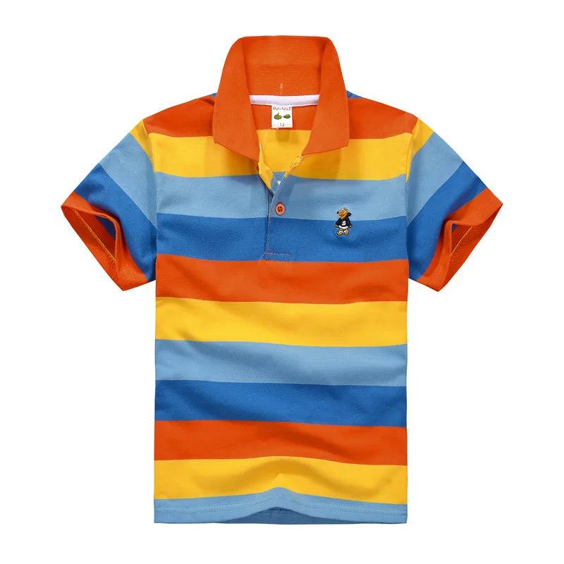 Kids Polo Shirts Summer Children's Short Sleeve Boys Top Polo Shirt Color Striped 2Y-12Y Teens Cotton Girls School Shirts