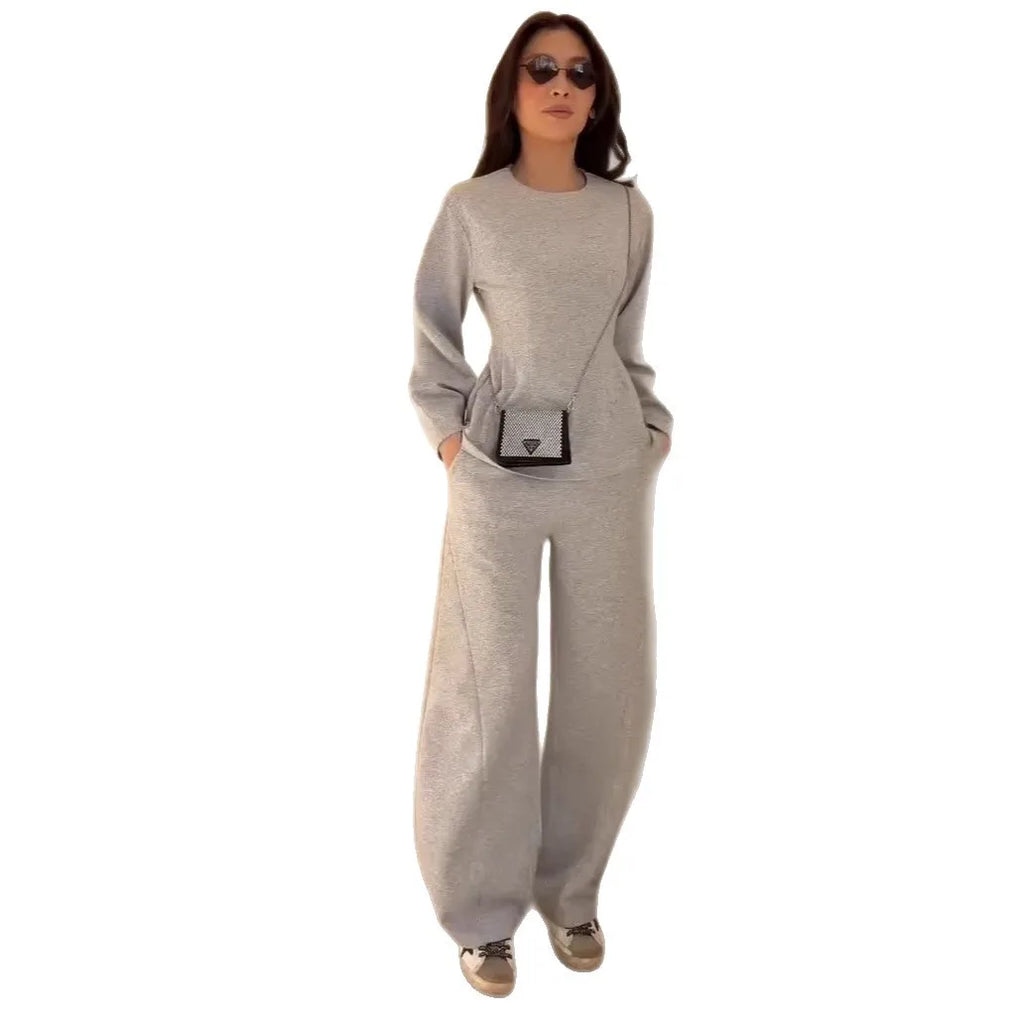 Women Sports Suit Top Wide Leg Pants 2 Piece Sets Round Collar Sweatshirt Trousers Tracksuit Sportswear Outfits Spring 2026