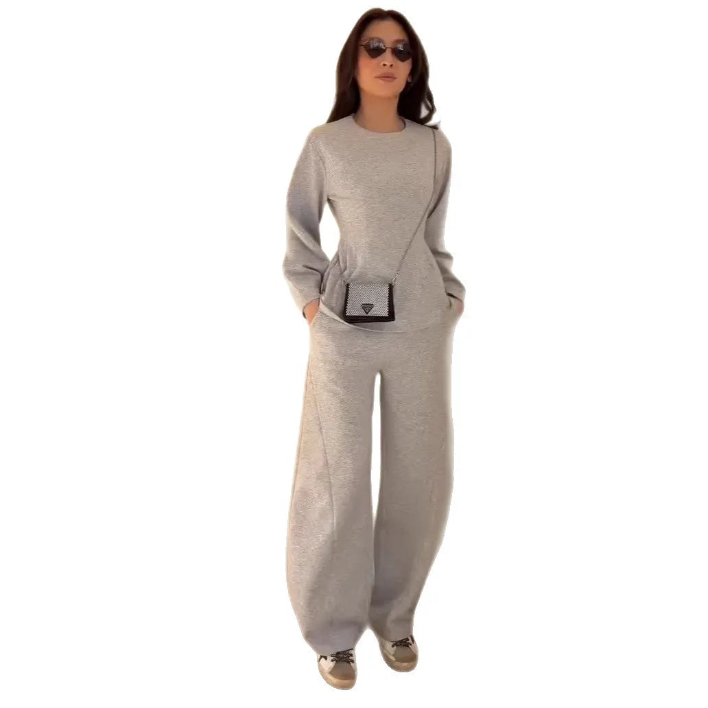 Women Sports Suit Top Wide Leg Pants 2 Piece Sets Round Collar Sweatshirt Trousers Tracksuit Sportswear Outfits Spring 2026