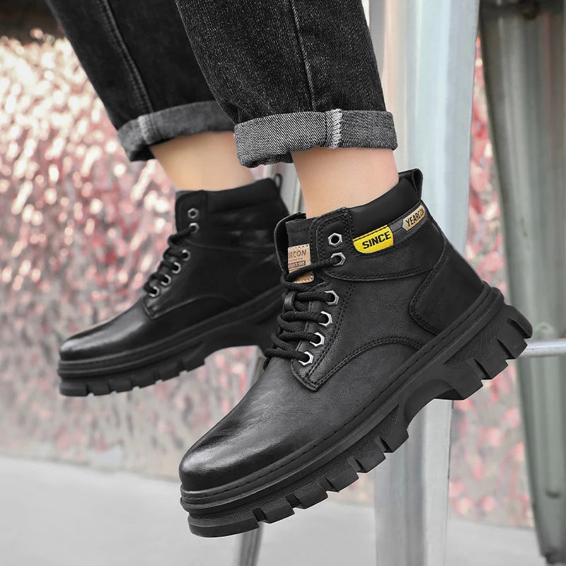 Men's British casual boots four seasons high-top soft sole non-slip comfort outdoor walking shoes fashion youth Joker work boots