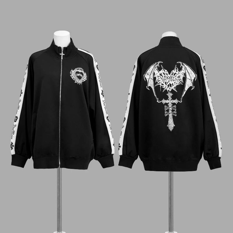 Japanese Punk Style Hoodies Coats Y2k Aesthetic Women Printing Oversized Jacket Gothic Csual Grunge Double Zippers Sweatshirts
