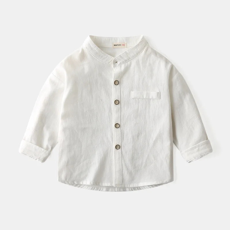 Kids Solid Color Shirts 100 Cotton Long‑Sleeve Stand Collar Loose Fit Tops For 1‑6Y Toddler Boy Girls Kindergarten Spring Outfit