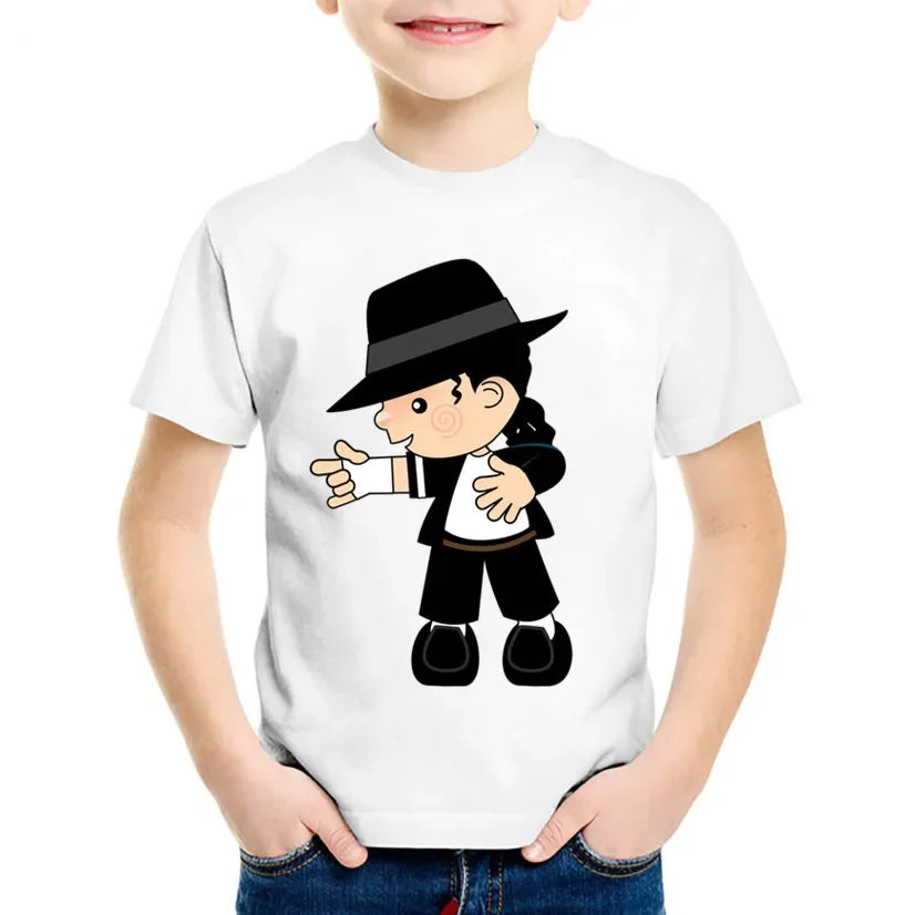 Hot Sales Children Cartoon Michael Jackson Funny T Shirt Kids Rock N Roll Summer Cotton Tops Baby Boys/Girls Casual Clothes
