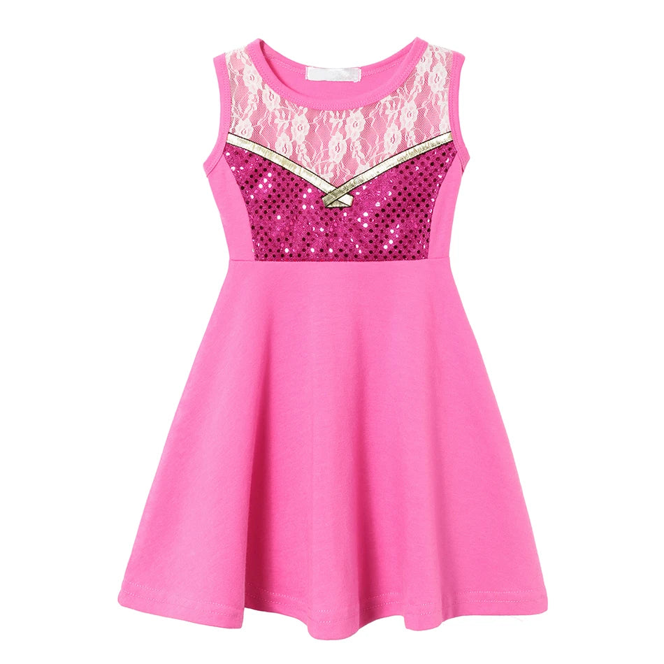 Children's Casual Dress for Girls Mermaid Rapunzel Dress One-Shoulder Sling Short Sleeve Princess Costume Summer Casual Vest