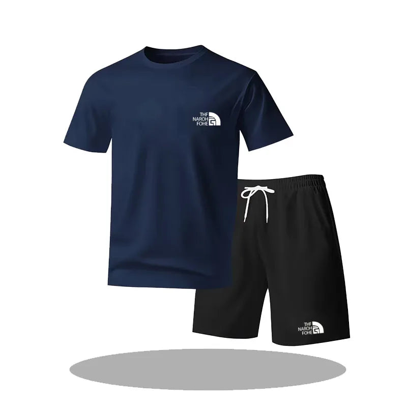 Men's Summer Fitness Sportswear Set Short-Sleeved T-Shirt & Shorts Two-Piece Breathable Quick-Drying Casual Sportswear