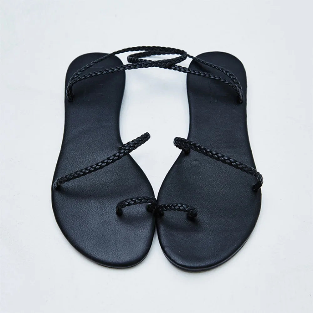 Women's Sandals 2026 Summer New Round Head Women's Sandals Fashionable and Versatile Flat Sandals for Women Zapatos De Mujer