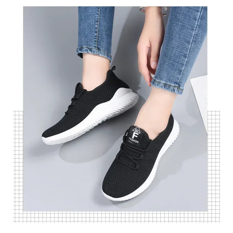 Women's Leisure Sports Shoes in Solid Colors with Knit Upper and Soft Soles for Running Tennis and Workouts Ideal for Travel