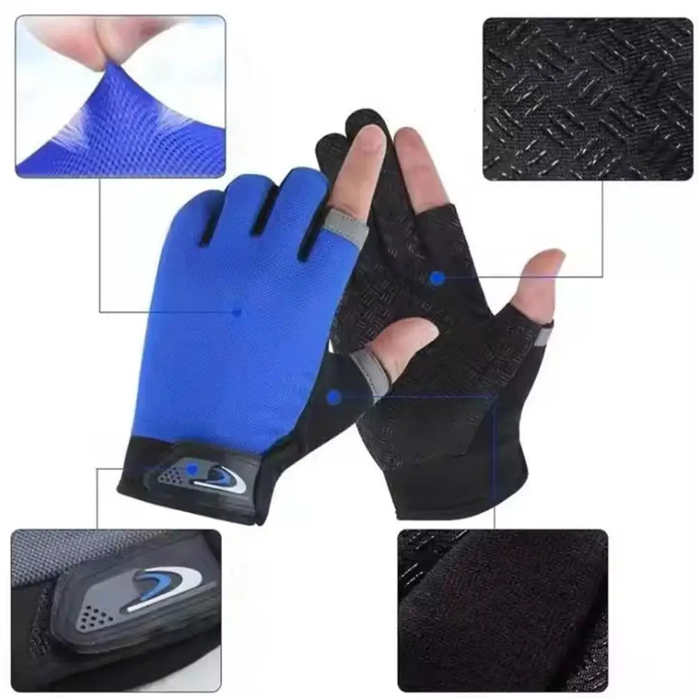 Men Fishing Gloves Women Two Finger Cut Male Touchscreen Angling Anti-Slip Sun-Proof Breathable Cycling Fitness Gloves
