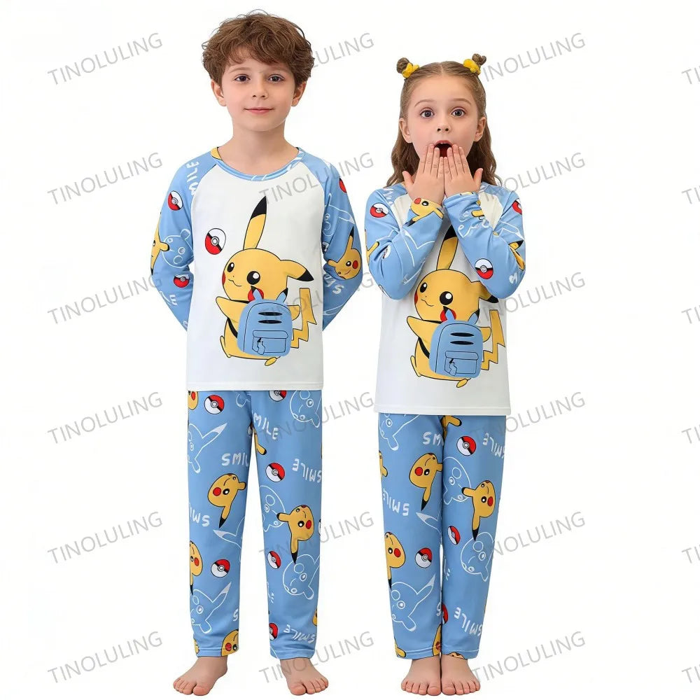 Pikachu Pajamas for Boys Children's Long Sleeve 2pcs Top+Pants Sleepwear Kids Clothing Sets Cartoon Girls Casual Outfits Gifts