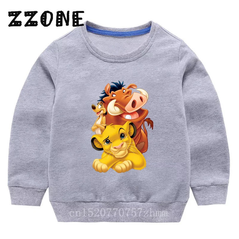 Kids Sweatshirts The Lion King Cute Simba Print Cartoon Children Hoodies Autumn Baby Pullover Outwear Tops Girls Boys Clothes