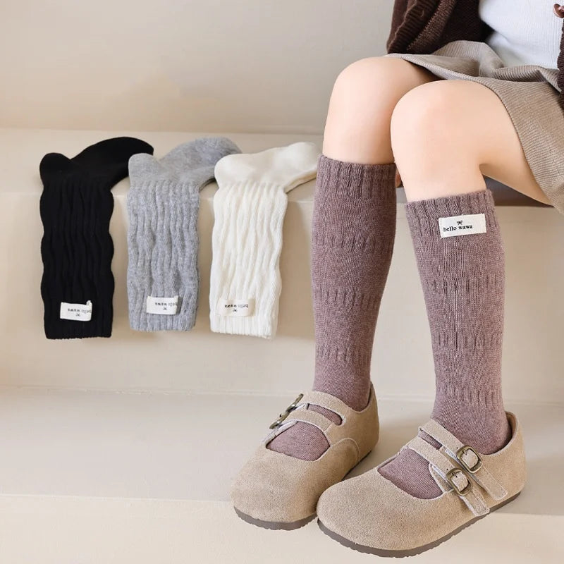 Kids Long Socks For Girls Spring Autumn New Cotton Children's Calf Socks Retro Solid Knee High Baby Child Girl Socks 1-12Years