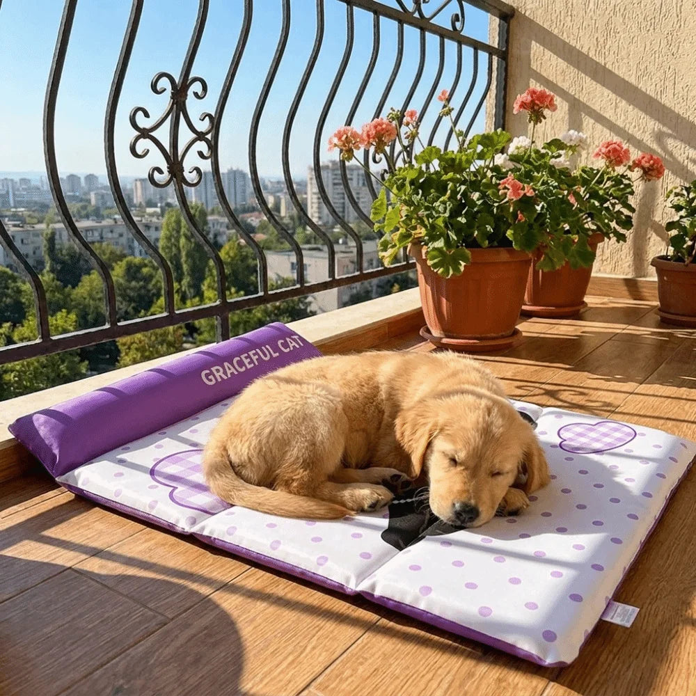 Pet Bed Breathable Pet Cooling Mat Waterproof Soft Ice Silk Cold Mat Portable Folding Pet Cold Bed Kennel